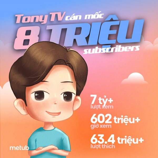 Tony TV đạt 8 triệu subscribers, đứng #5 Top Vietnam YouTube Channel với hơn 7 tỷ views toàn kênh
