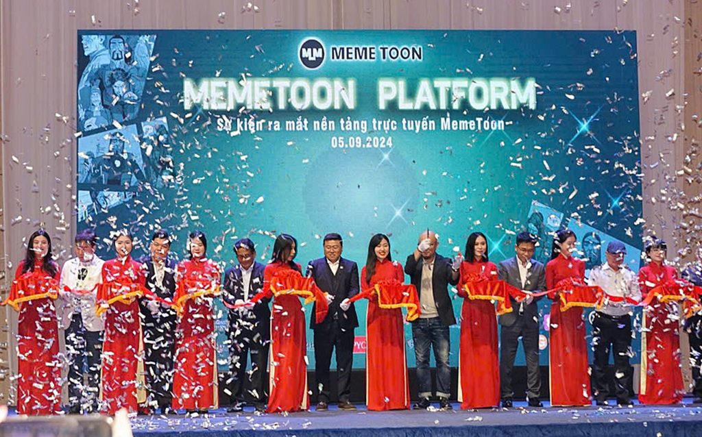 Các đại biểu tham dự cắt băng ra mắt dự án MemeToon